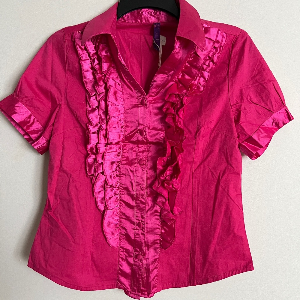 Salvaje Pink Ruffle Satin Blouse